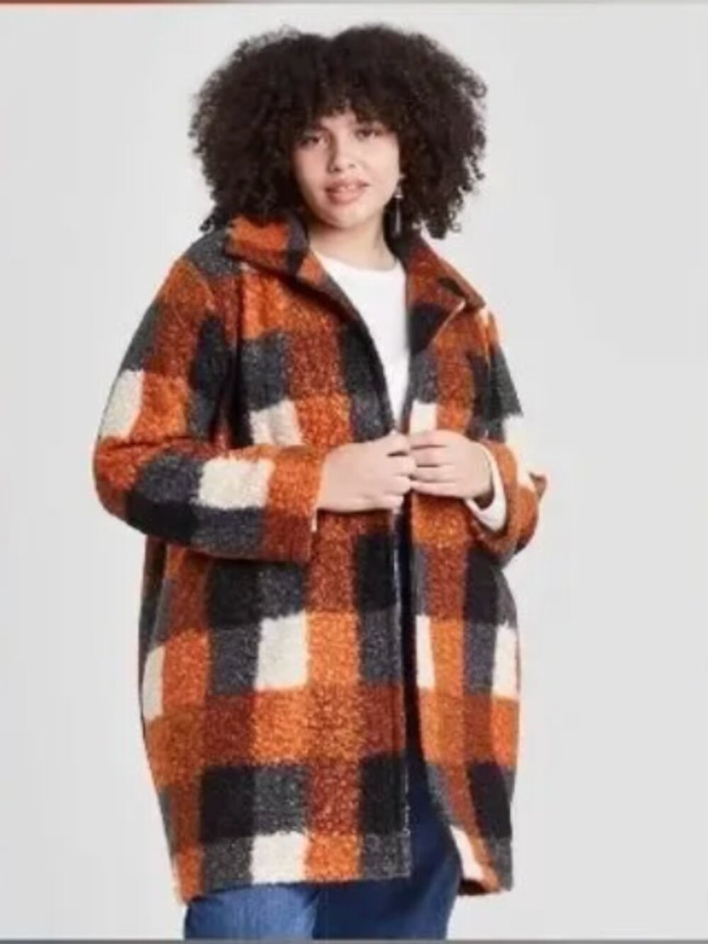 LIKE NEW! Ava & Viv Plaid Sherling Open Front Coat